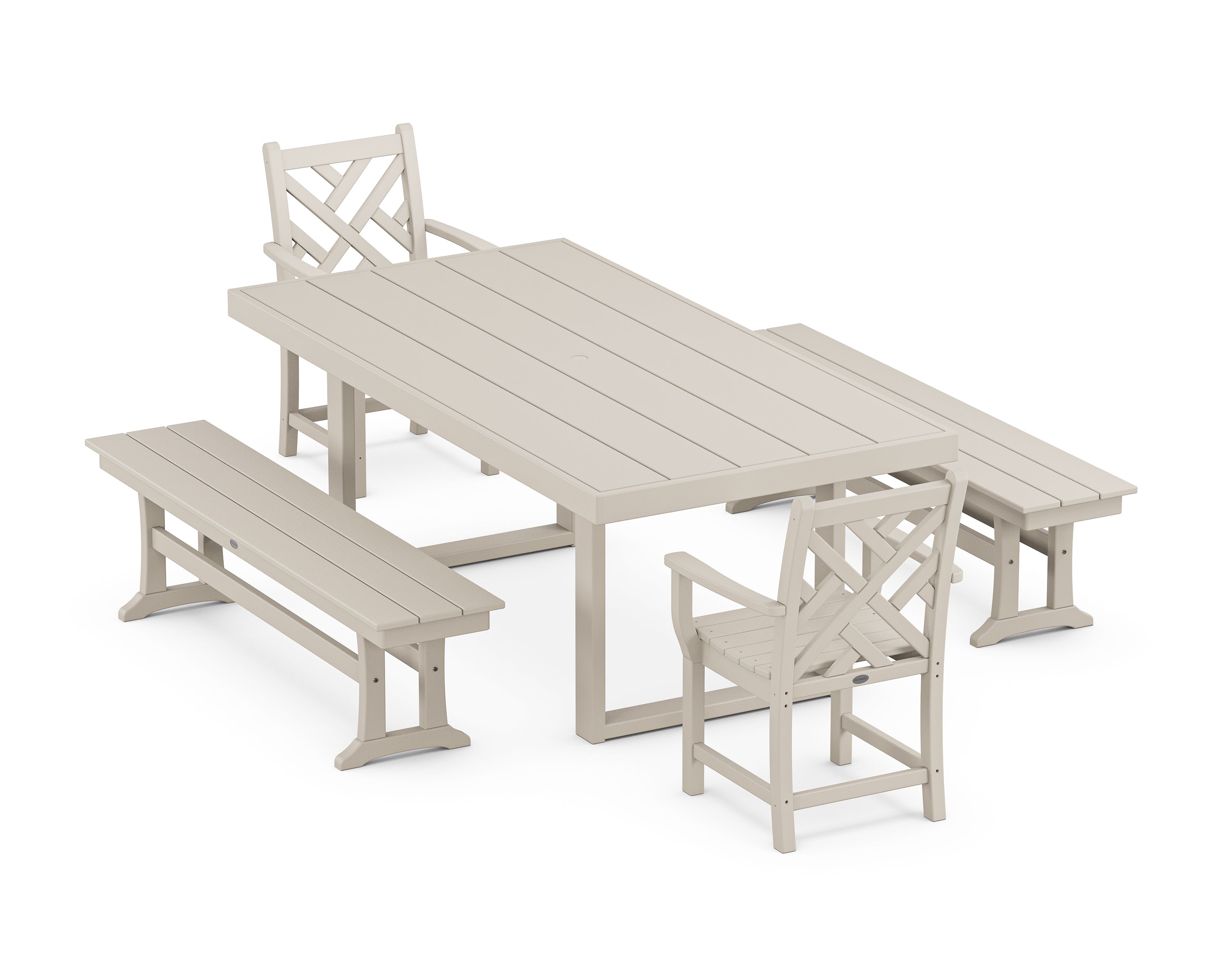 POLYWOOD® Chippendale 5-Piece Dining Set with Benches in Sand