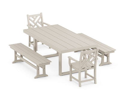POLYWOOD® Chippendale 5-Piece Dining Set with Benches in Sand