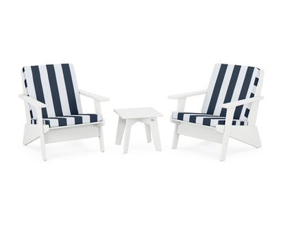 POLYWOOD® Riviera Modern Lounge 3-Piece Set in White / Cabana Stripe Marine Indigo