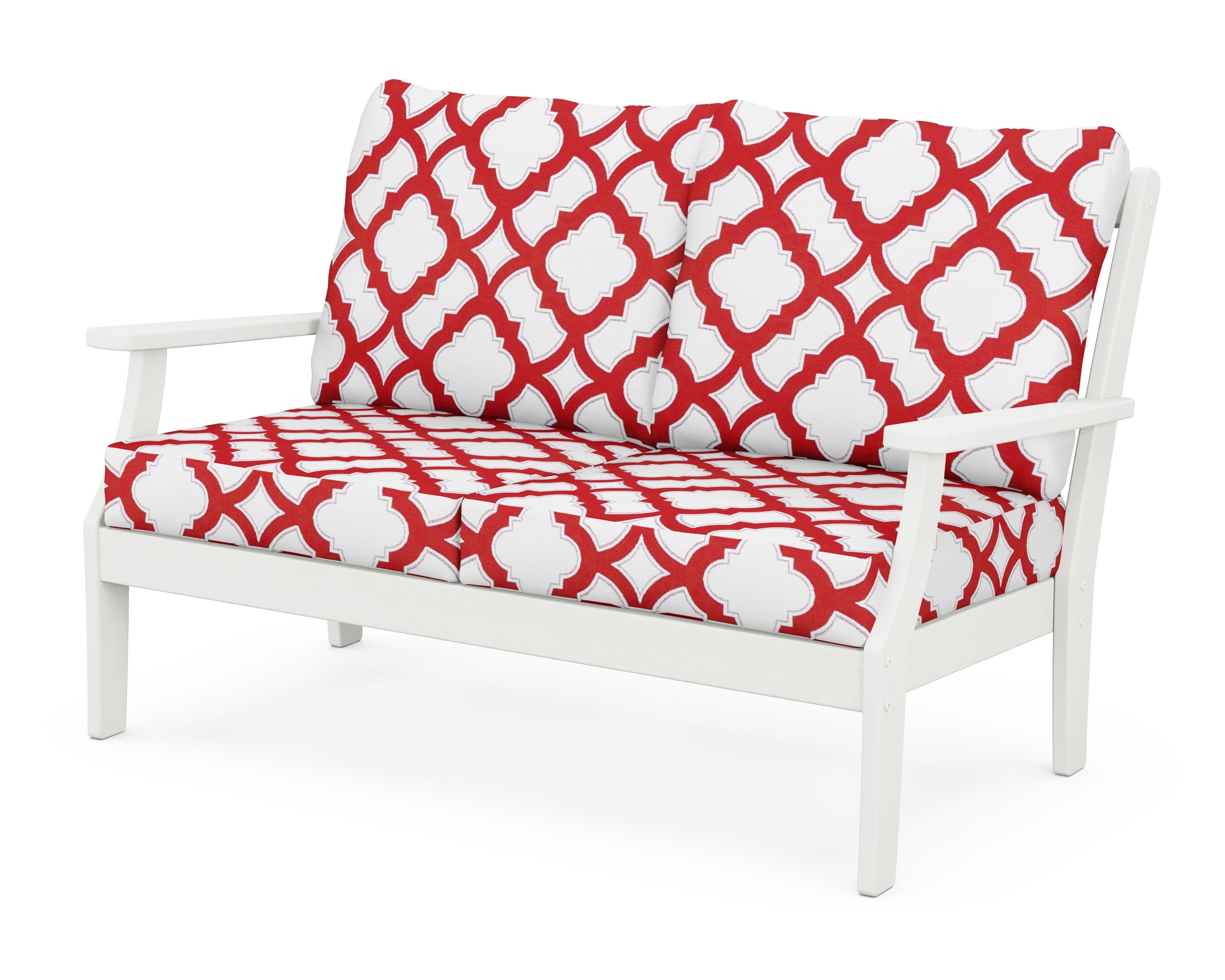 POLYWOOD® Braxton Deep Seating Loveseat in Vintage White / Trellis Crimson