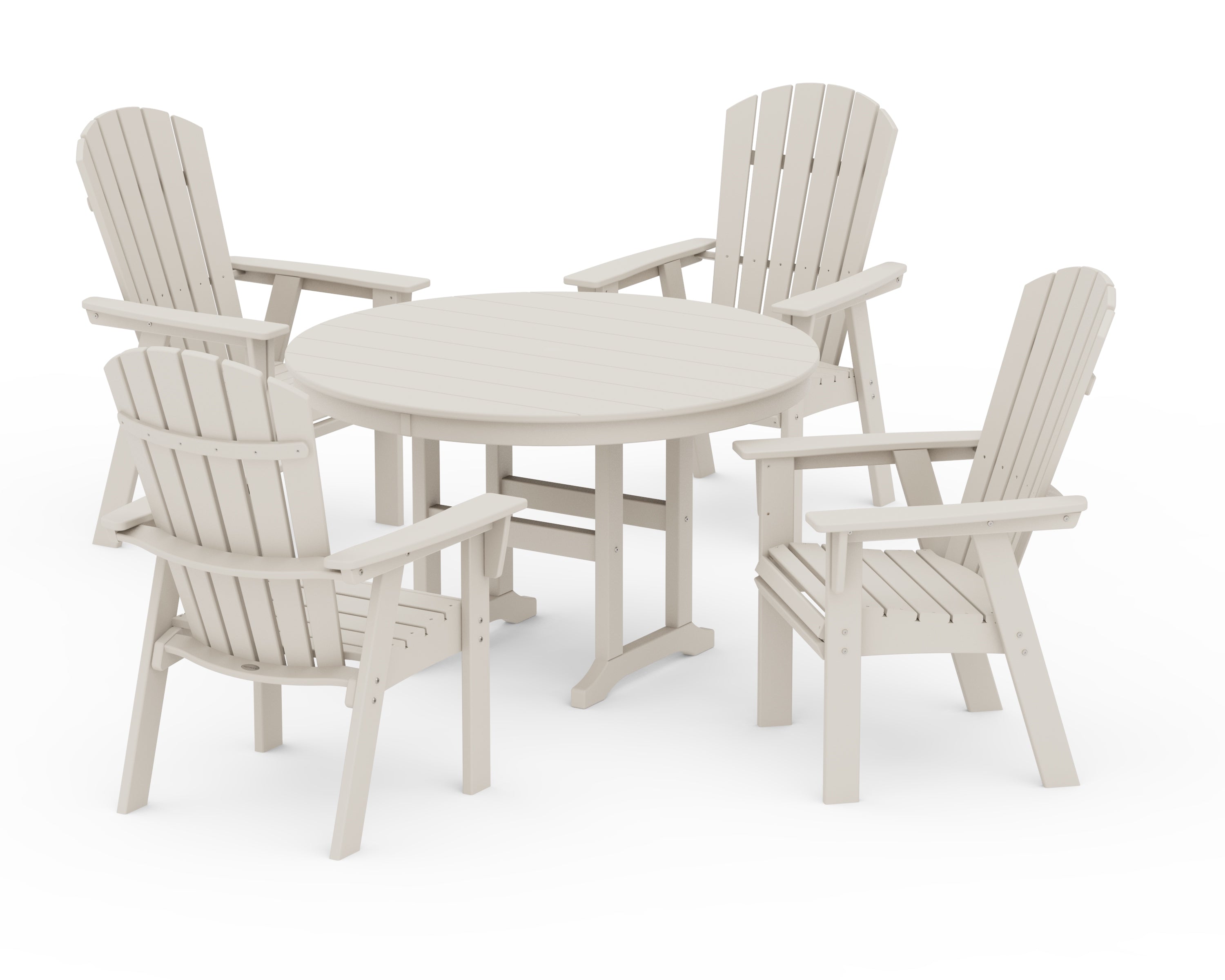 POLYWOOD® Nautical Adirondack 5-Piece Round Farmhouse Dining Set in Sand