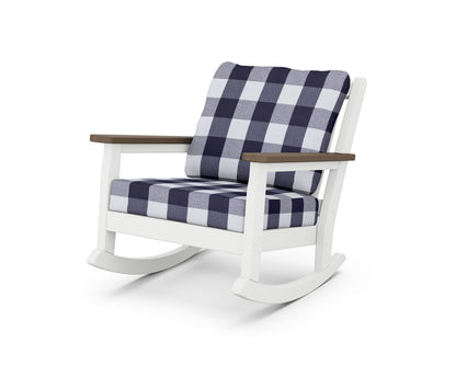 POLYWOOD® Chippendale Deep Seating Rocking Chair in White / Kona / Buffalo Plaid Navy