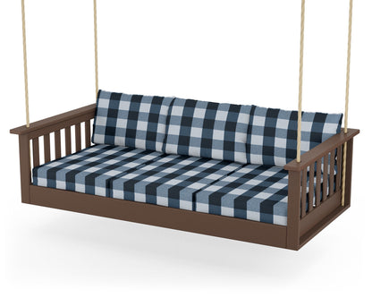 POLYWOOD® Vineyard Daybed Swing in Mahogany / Buffalo Plaid Marine Indigo