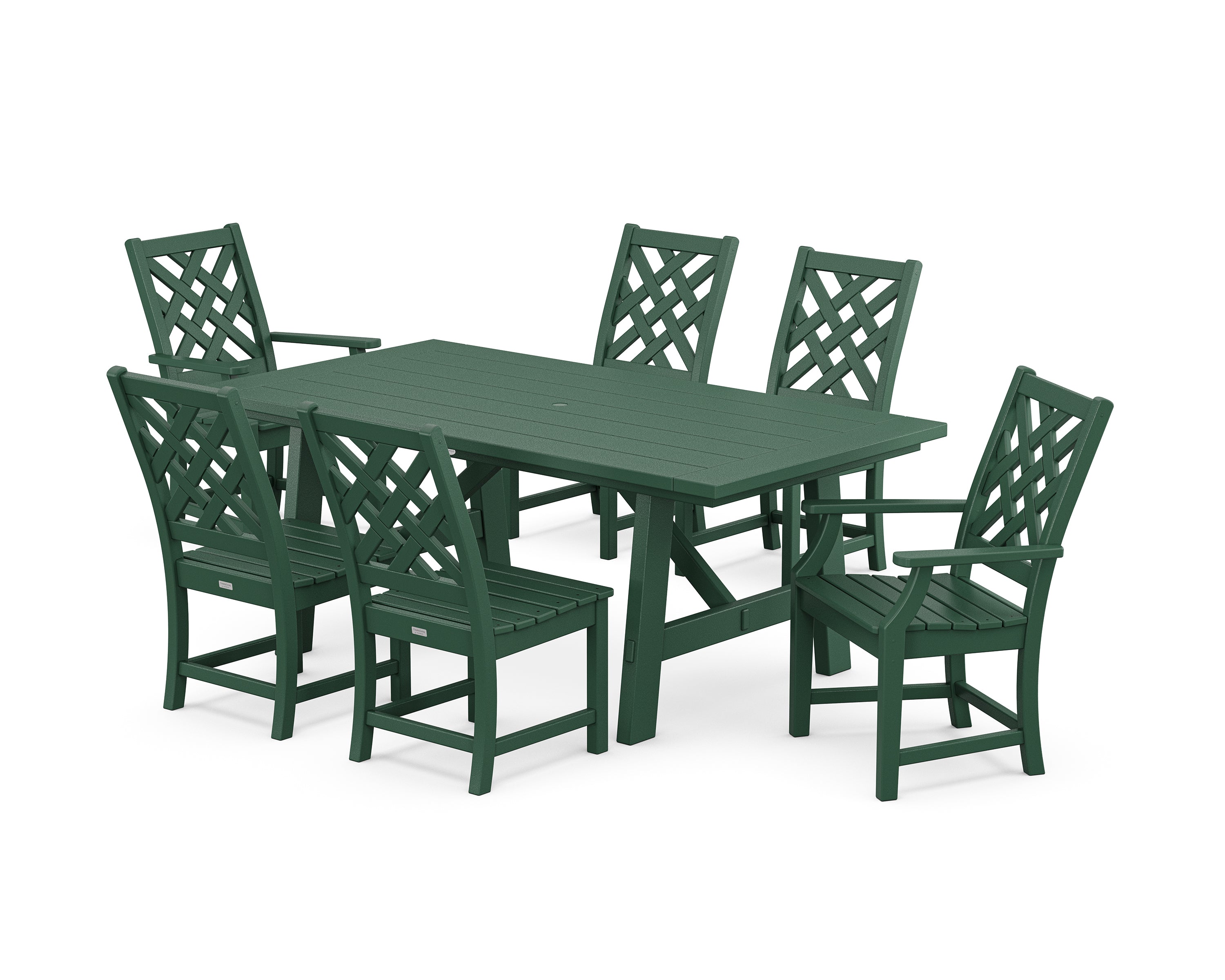 POLYWOOD® Wovendale 7-Piece Rustic Farmhouse Dining Set in Green