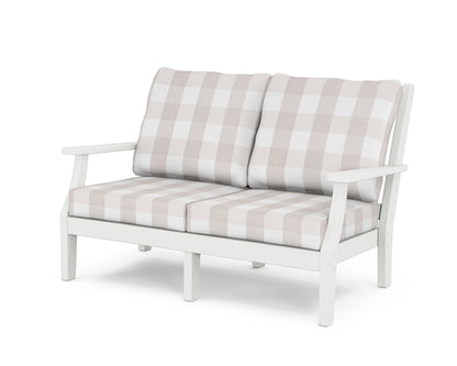 Country Living Wovendale Deep Seating Loveseat in White / Buffalo Plaid Dune Burlap