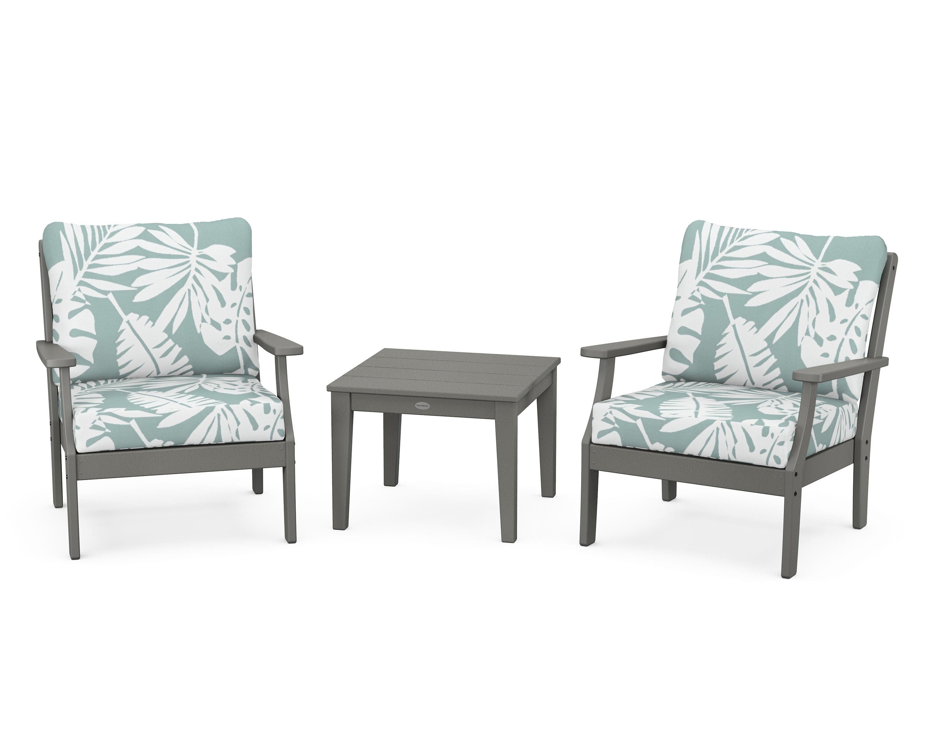 POLYWOOD® Braxton 3-Piece Deep Seating Set in Slate Grey / Leaf Glacier Spa