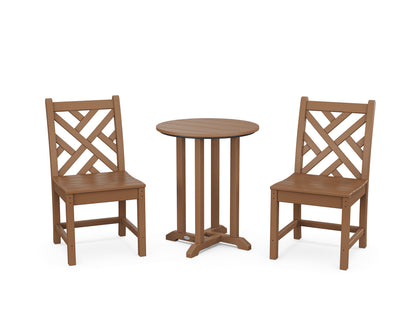 POLYWOOD® Chippendale Side Chair 3-Piece Round Bistro Dining Set in Teak