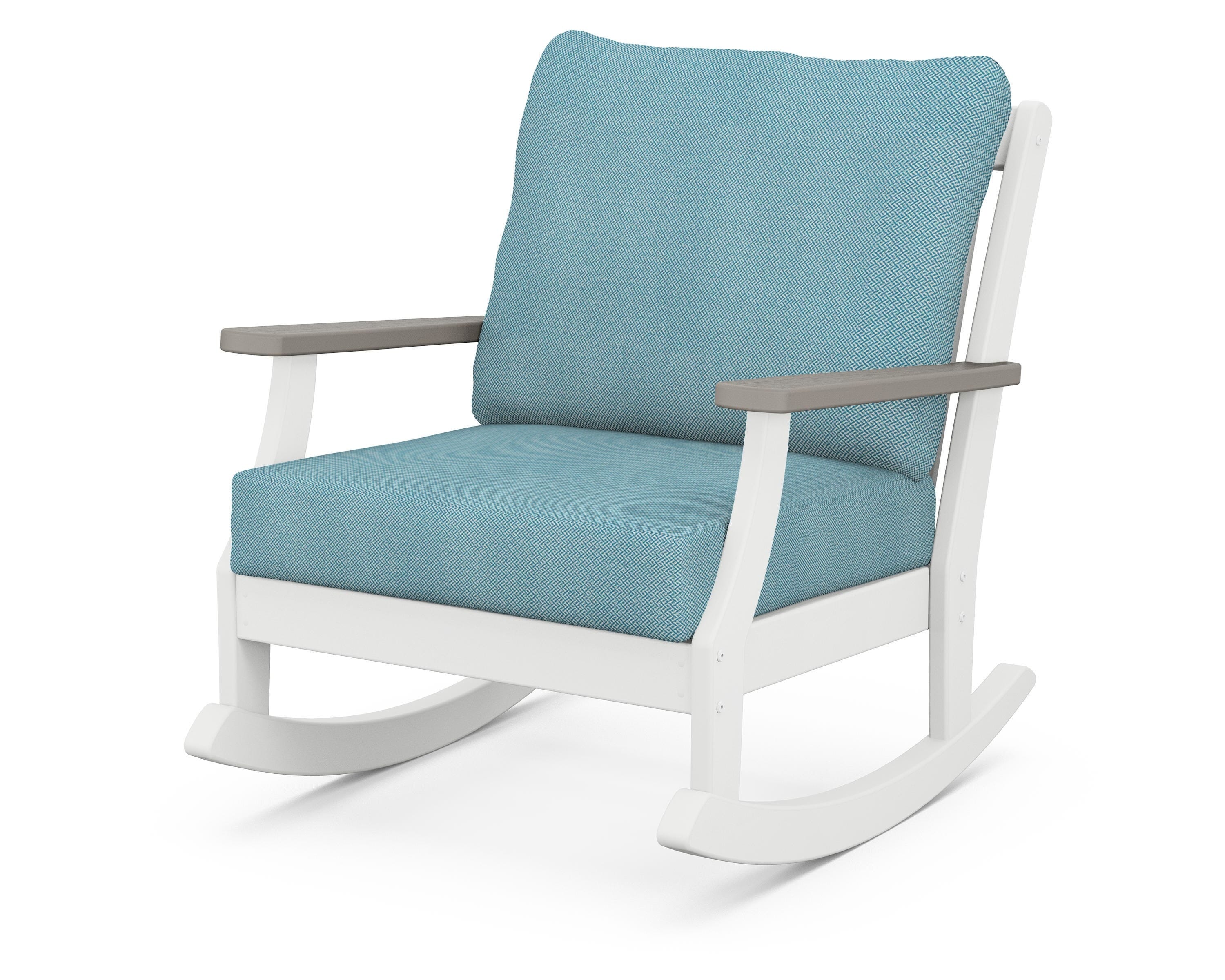 POLYWOOD® Braxton Deep Seating Rocking Chair in White / Driftwood / Lattice Sky Blue