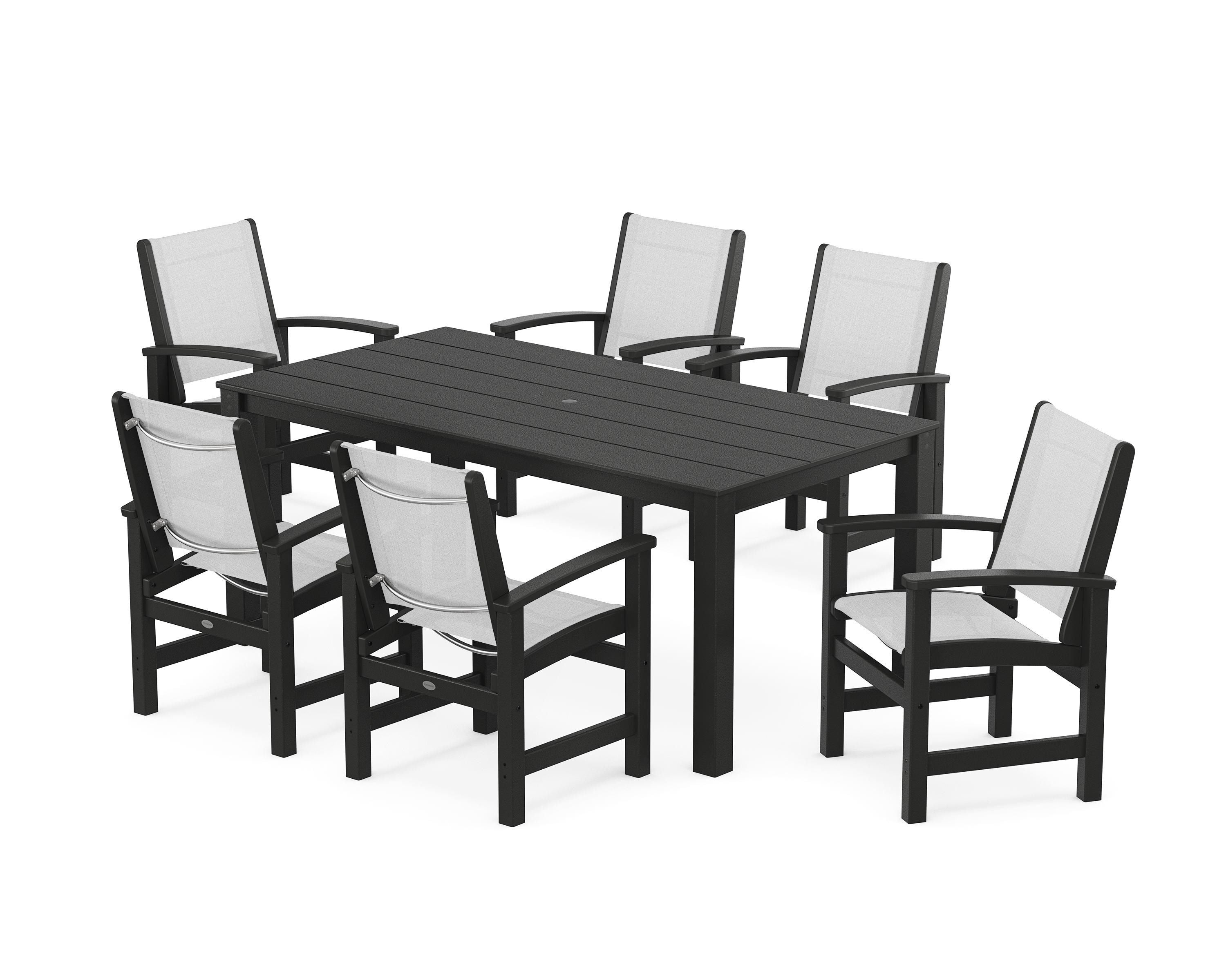 POLYWOOD® Coastal 7-Piece Parsons Dining Set in Black / White Sling