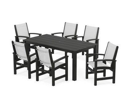 POLYWOOD® Coastal 7-Piece Parsons Dining Set in Black / White Sling