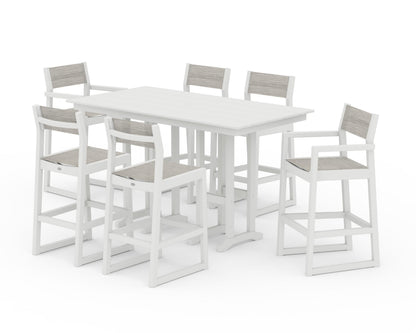 POLYWOOD® EDGE Sling 7-Piece Farmhouse Bar Set in White / Birch Sling