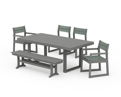 POLYWOOD® EDGE Sling 6-Piece Dining Set with Bench in Slate Grey / Dupioni Sea Mist Sling