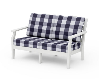 Draper James™ by  POLYWOOD® Savannah Deep Seating Loveseat in White / Buffalo Plaid Navy