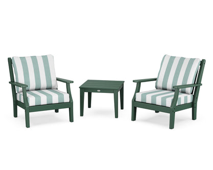 Country Living Wovendale 3-Piece Deep Seating Set in Green / Cabana Stripe Glacier Spa