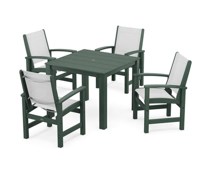 POLYWOOD® Coastal 5-Piece Parsons Dining Set in Green / White Sling