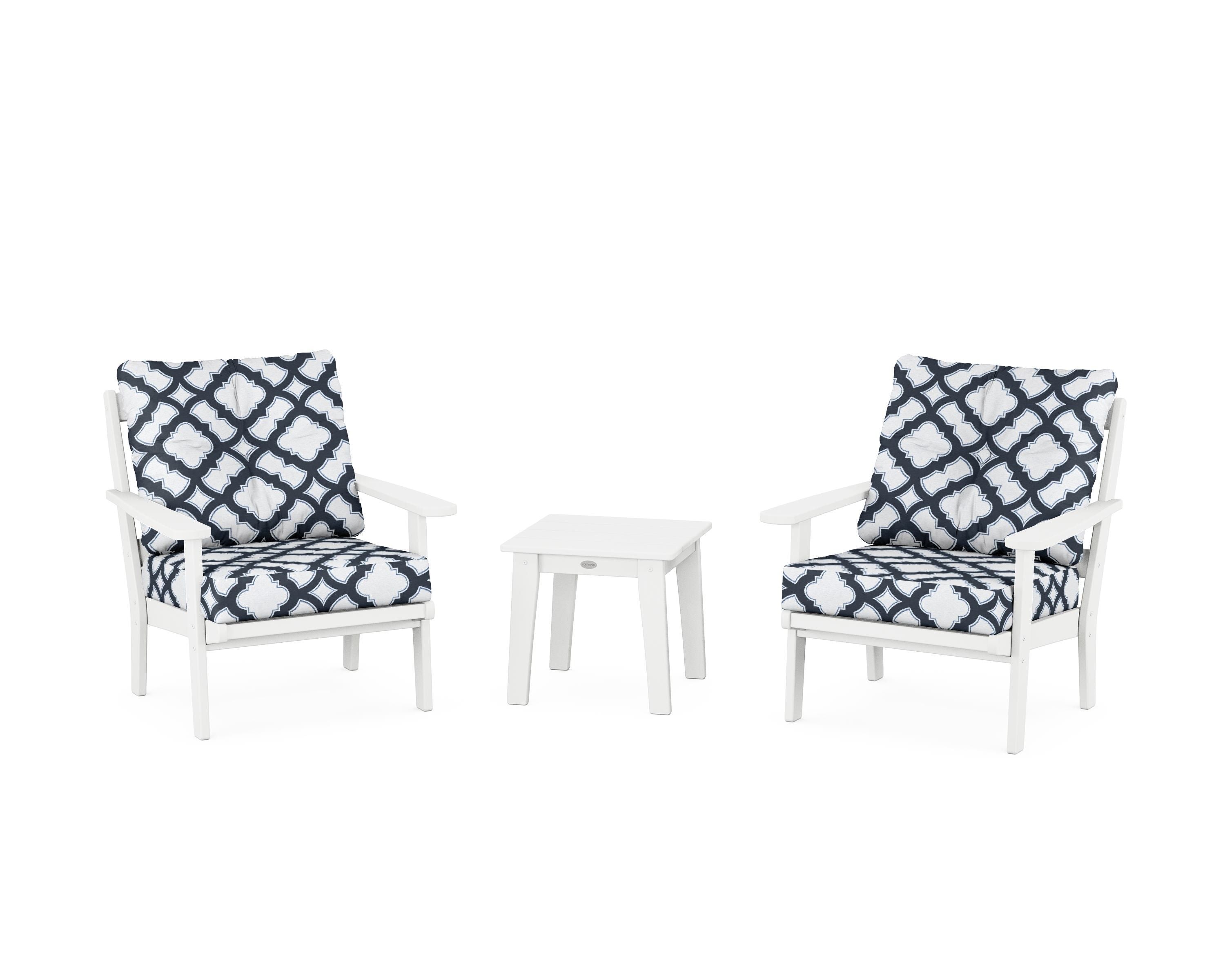 POLYWOOD® Mission 3-Piece Deep Seating Set in White / Trellis Marine Indigo