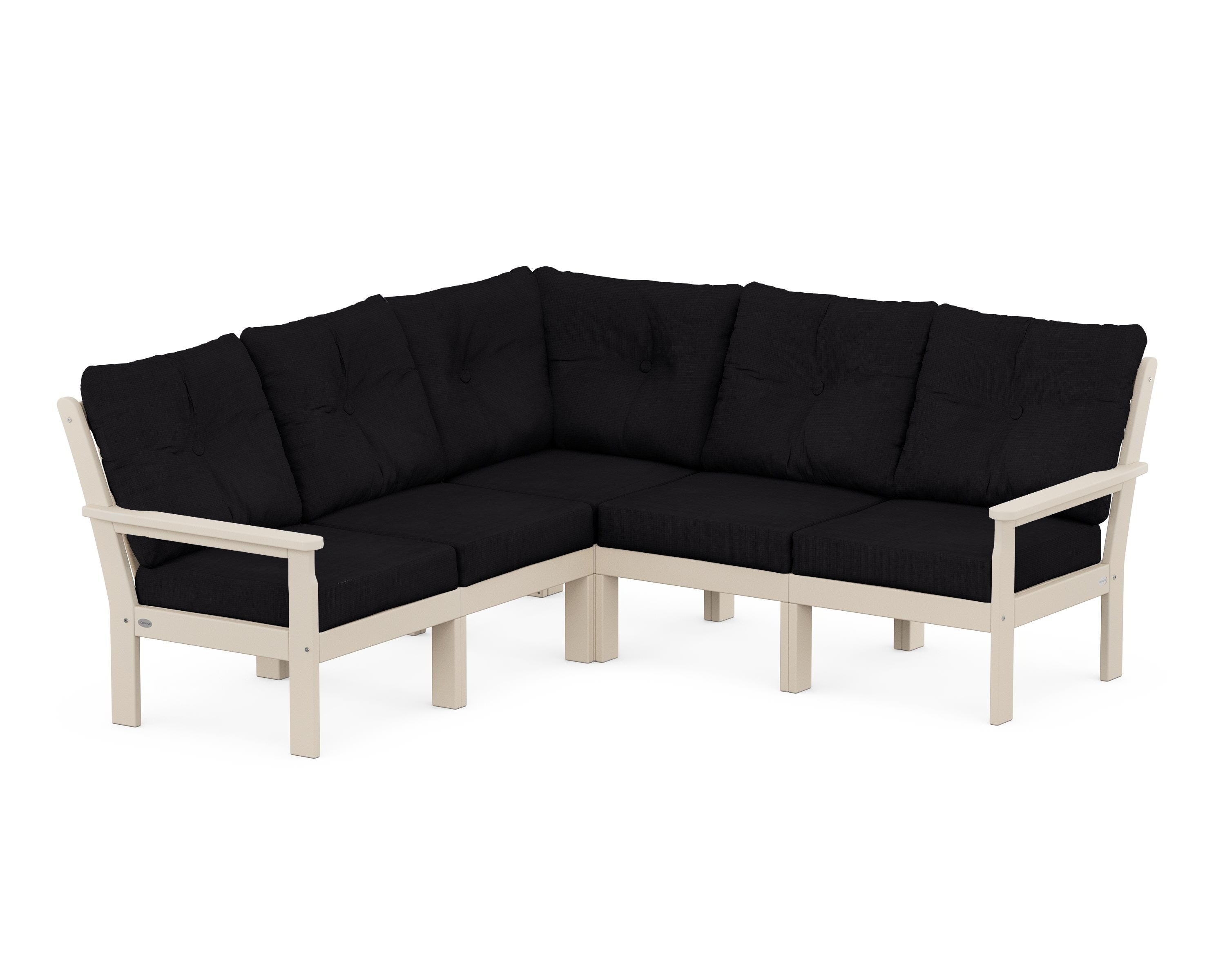 POLYWOOD® Vineyard 5-Piece Sectional in Sand / Midnight Linen