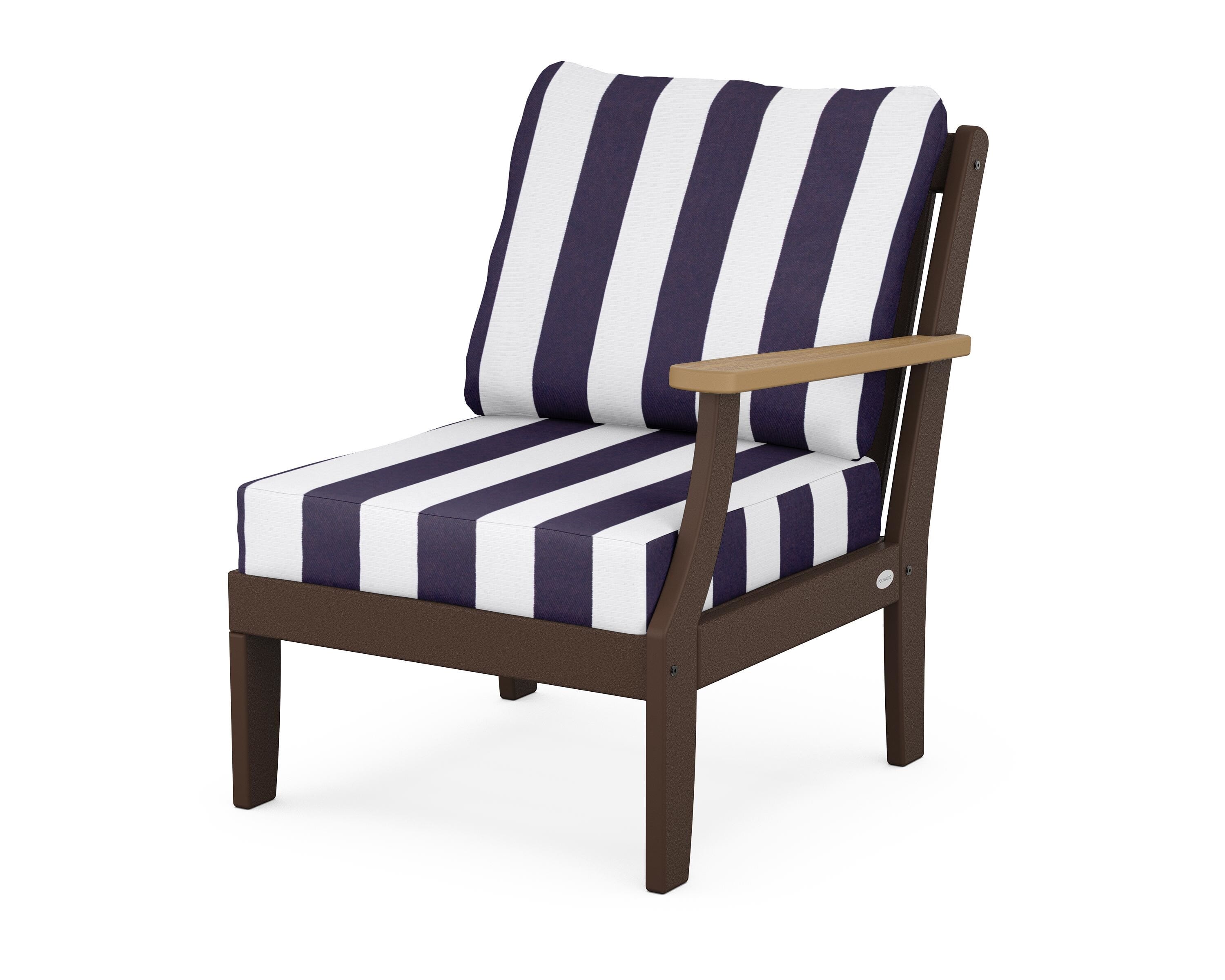POLYWOOD® Braxton Modular Right Arm Chair in Mahogany / Natural / Cabana Stripe Navy