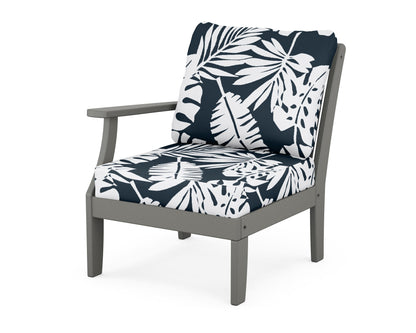 POLYWOOD® Braxton Modular Left Arm Chair in Slate Grey / Leaf Marine Indigo