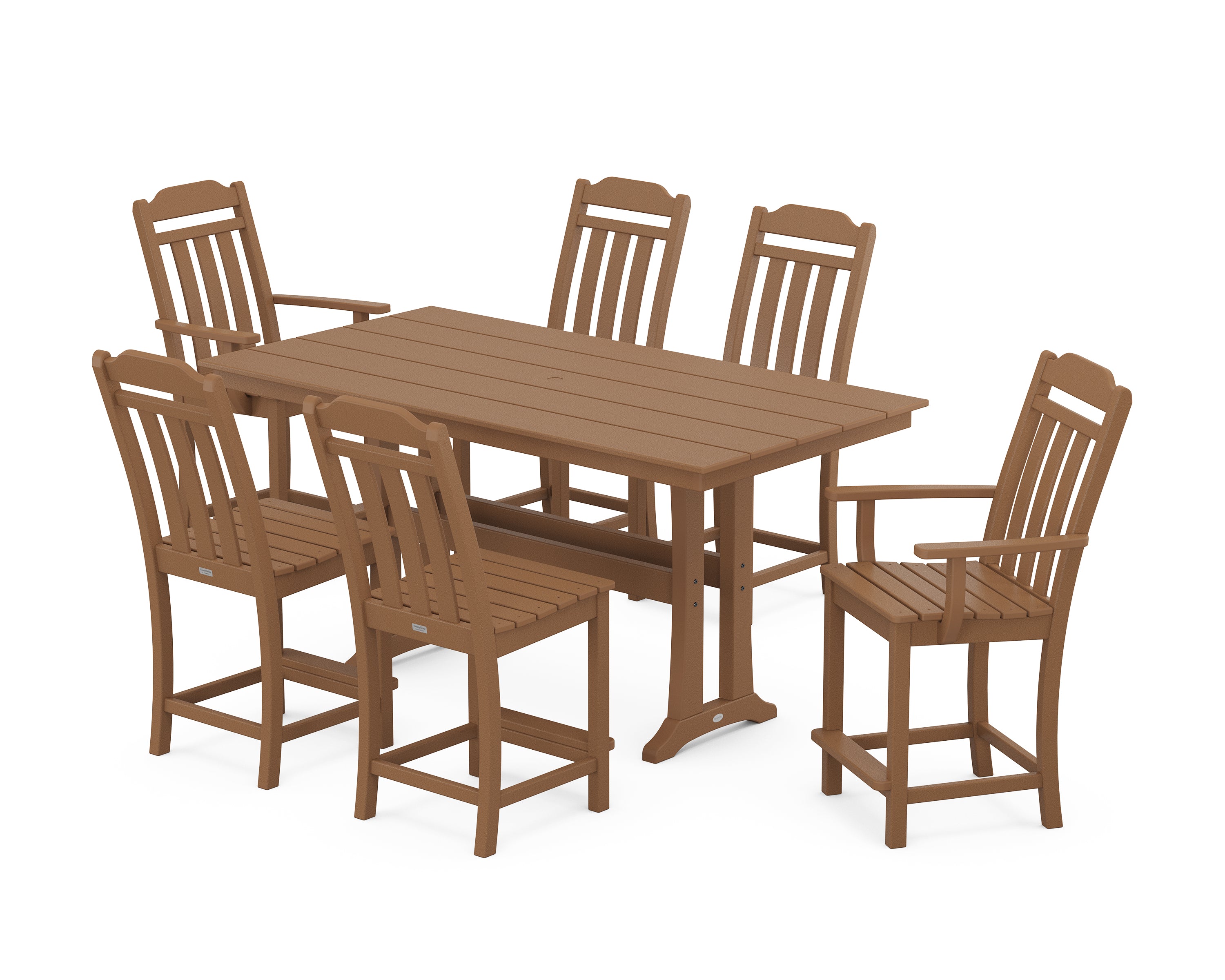 Country Living Cottage 7-Piece Farmhouse Counter Set with Trestle Legs in Teak