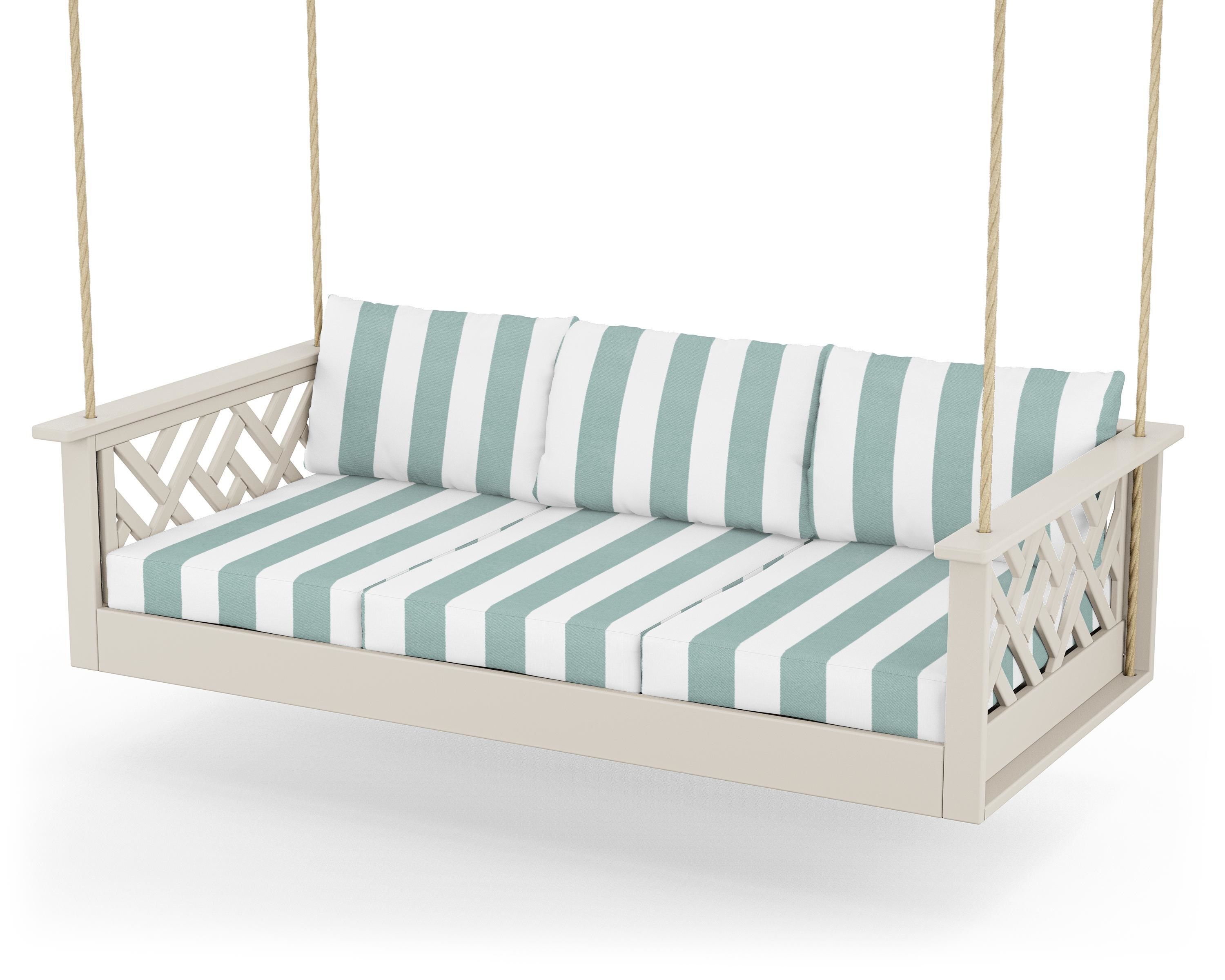 POLYWOOD® Chippendale Daybed Swing in Sand / Cabana Stripe Glacier Spa