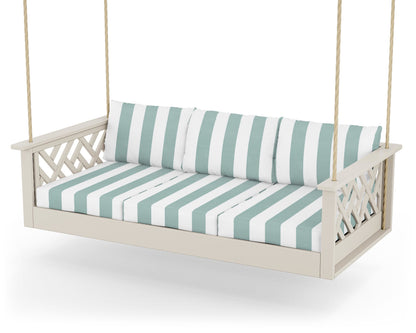 POLYWOOD® Chippendale Daybed Swing in Sand / Cabana Stripe Glacier Spa