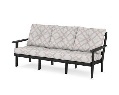 POLYWOOD® Mission Deep Seating Sofa in Black / Trellis Dune Burlap