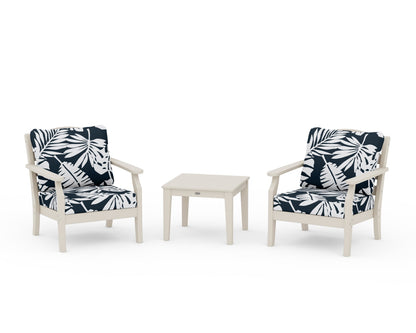 Draper James™ by  POLYWOOD® Savannah 3-Piece Deep Seating Set in Sand / Leaf Marine Indigo