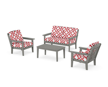 Country Living Cottage 4-Piece Deep Seating Set with Loveseat in Slate Grey / Trellis Crimson