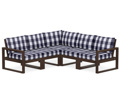 POLYWOOD® EDGE 5-Piece Modular Deep Seating Set in Mahogany / Buffalo Plaid Navy