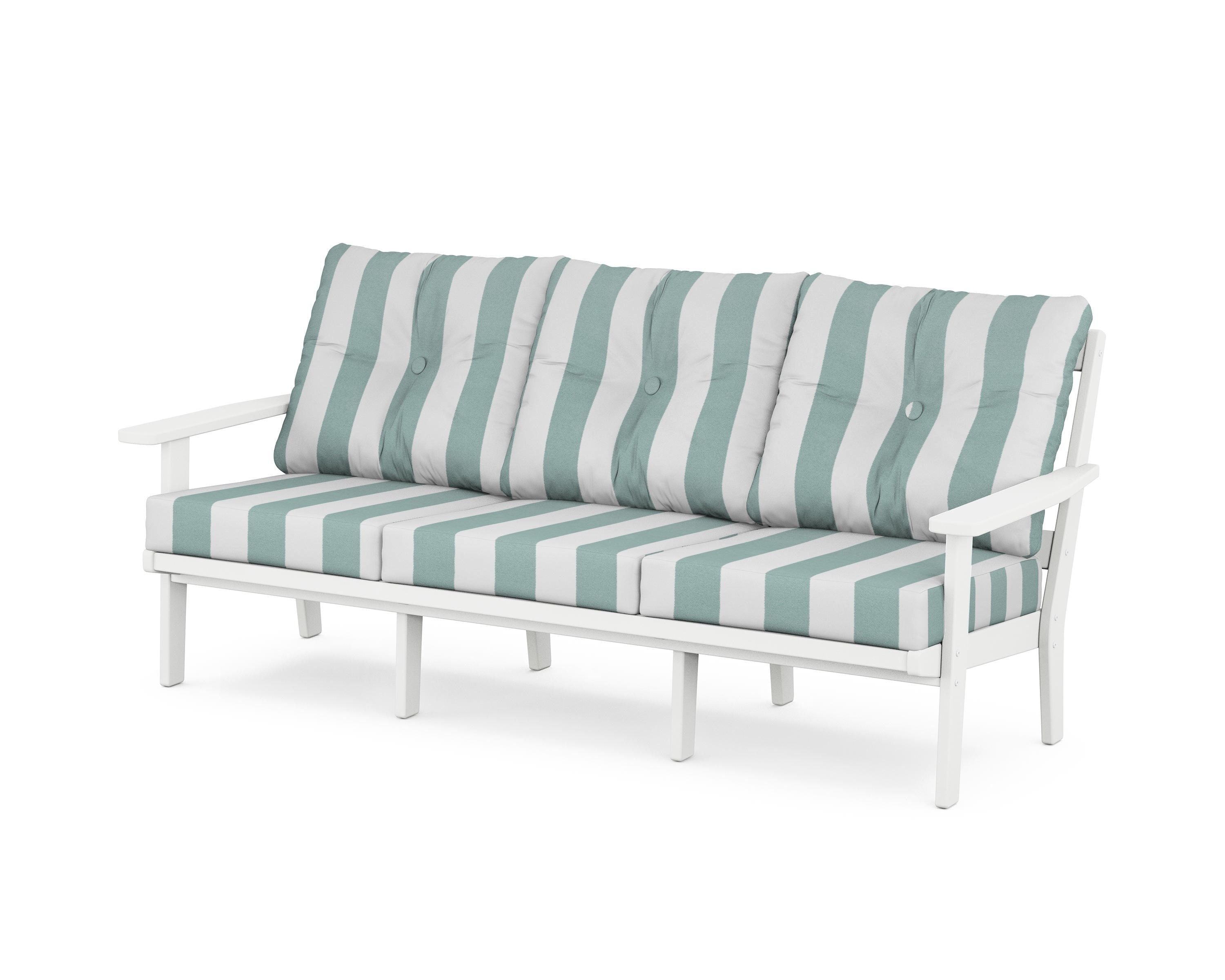 POLYWOOD® Prairie Deep Seating Sofa in White / Cabana Stripe Glacier Spa