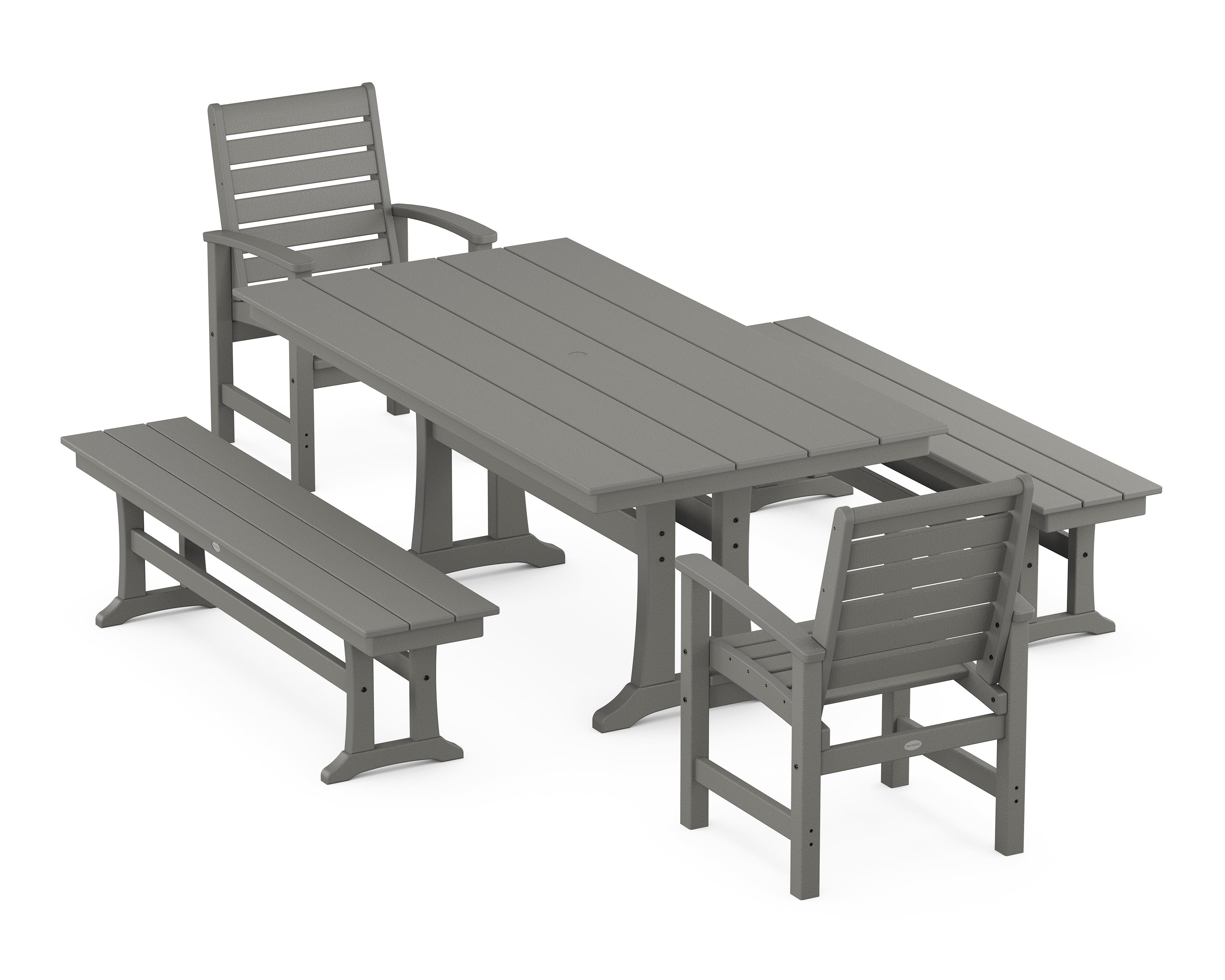 POLYWOOD® Signature 5-Piece Farmhouse Dining Set With Trestle Legs in Slate Grey