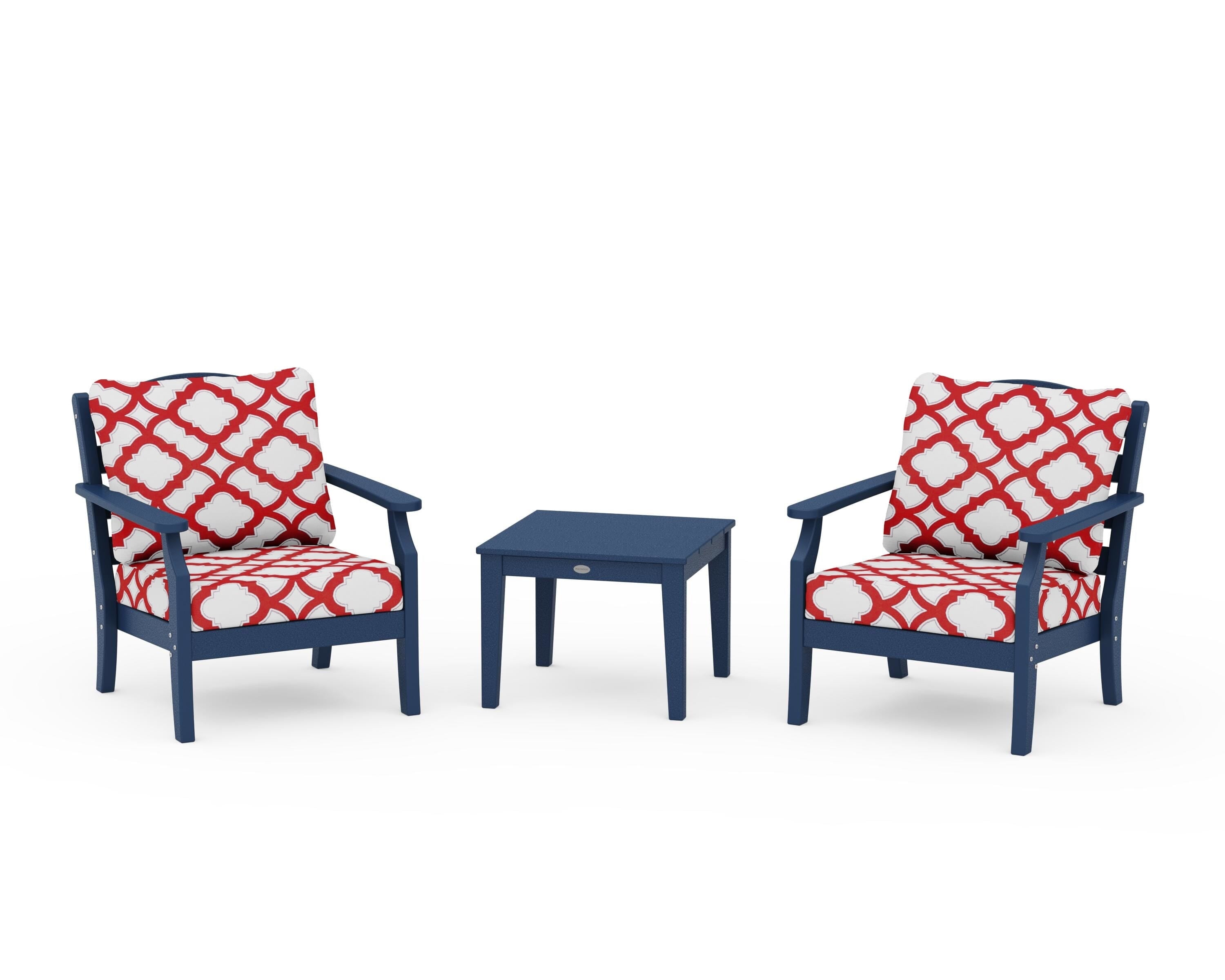Draper James™ by  POLYWOOD® Savannah 3-Piece Deep Seating Set in Navy / Trellis Crimson
