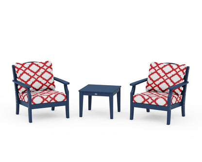 Draper James™ by  POLYWOOD® Savannah 3-Piece Deep Seating Set in Navy / Trellis Crimson