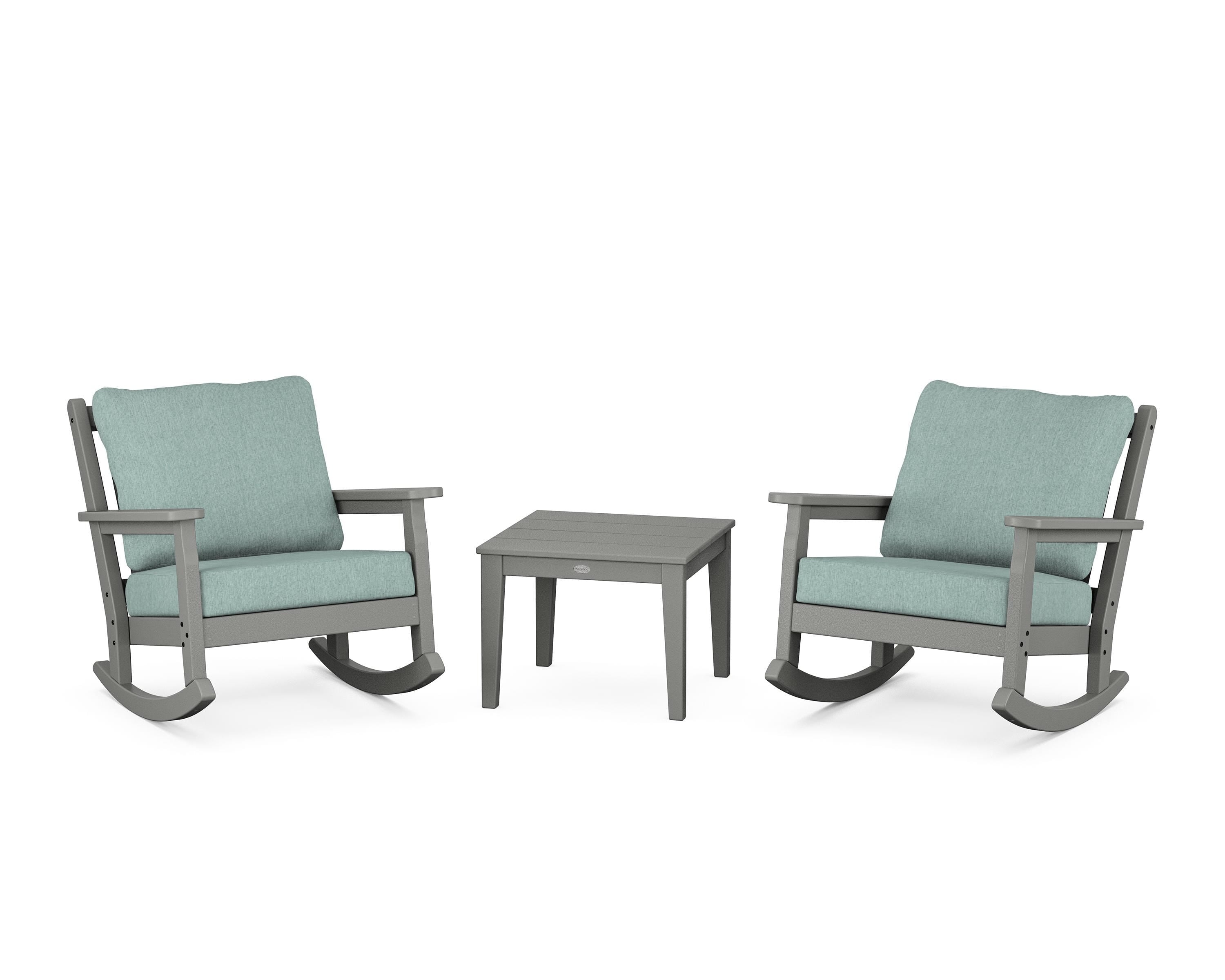 POLYWOOD® Chippendale 3-Piece Deep Seating Rocker Set in Slate Grey / Glacier Spa