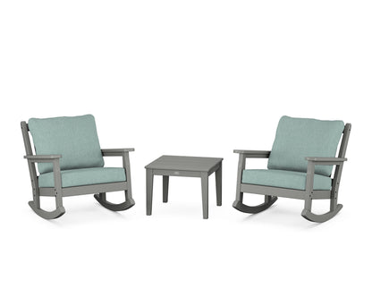 POLYWOOD® Chippendale 3-Piece Deep Seating Rocker Set in Slate Grey / Glacier Spa