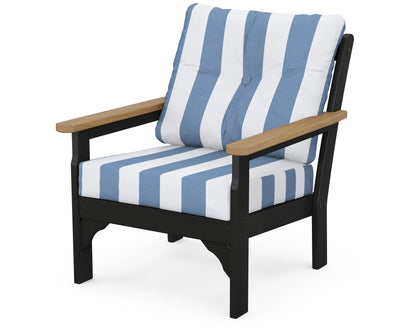 POLYWOOD® Vineyard Deep Seating Chair in Black / Natural / Cabana Stripe Sky Blue