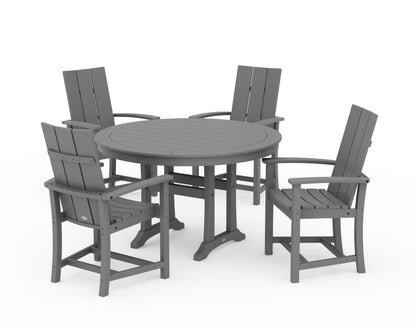 POLYWOOD® Modern Adirondack 5-Piece Round Dining Set with Trestle Legs in Slate Grey