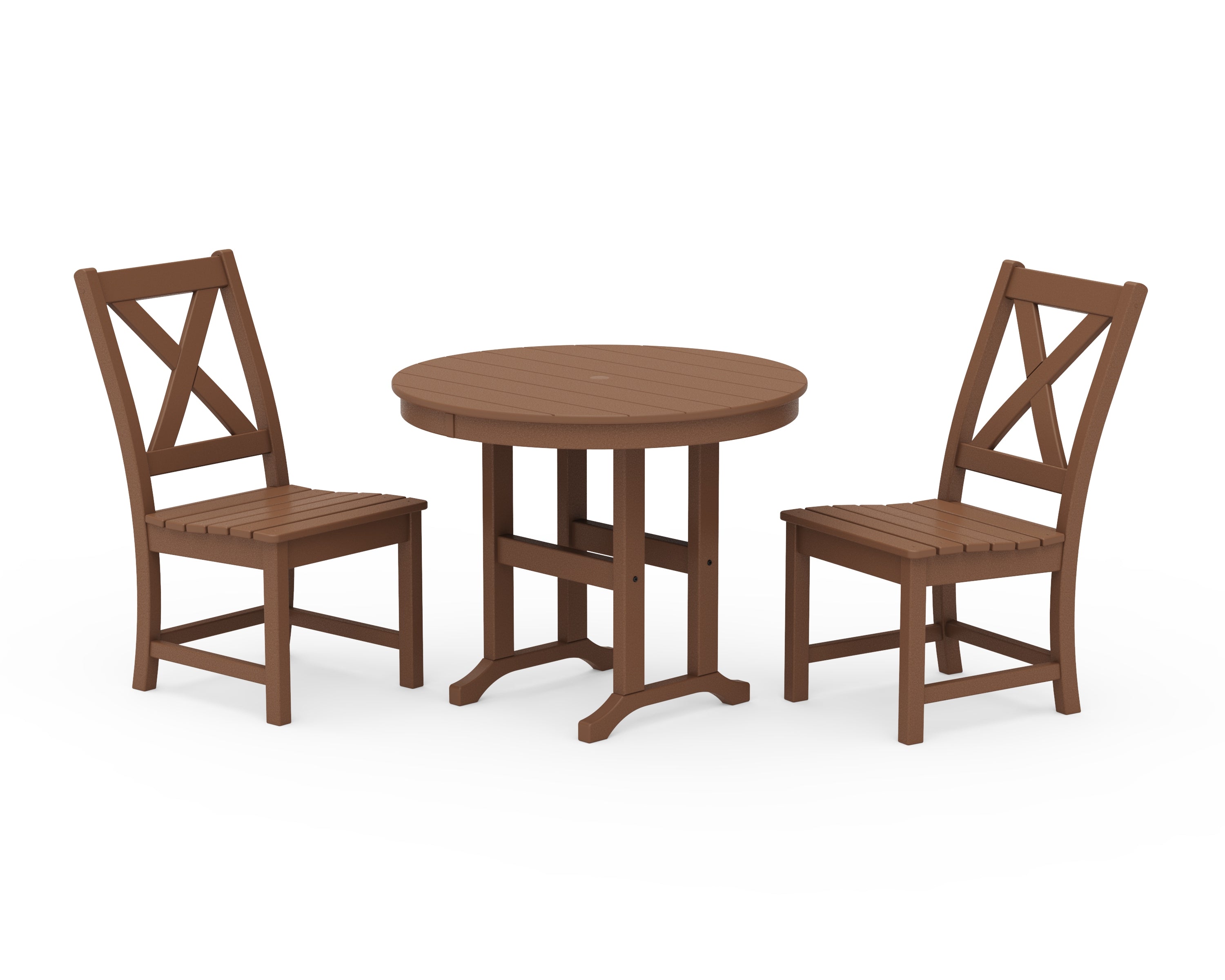 POLYWOOD® Braxton Side Chair 3-Piece Round Dining Set in Teak