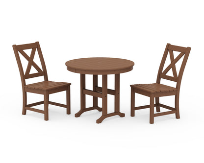 POLYWOOD® Braxton Side Chair 3-Piece Round Dining Set in Teak
