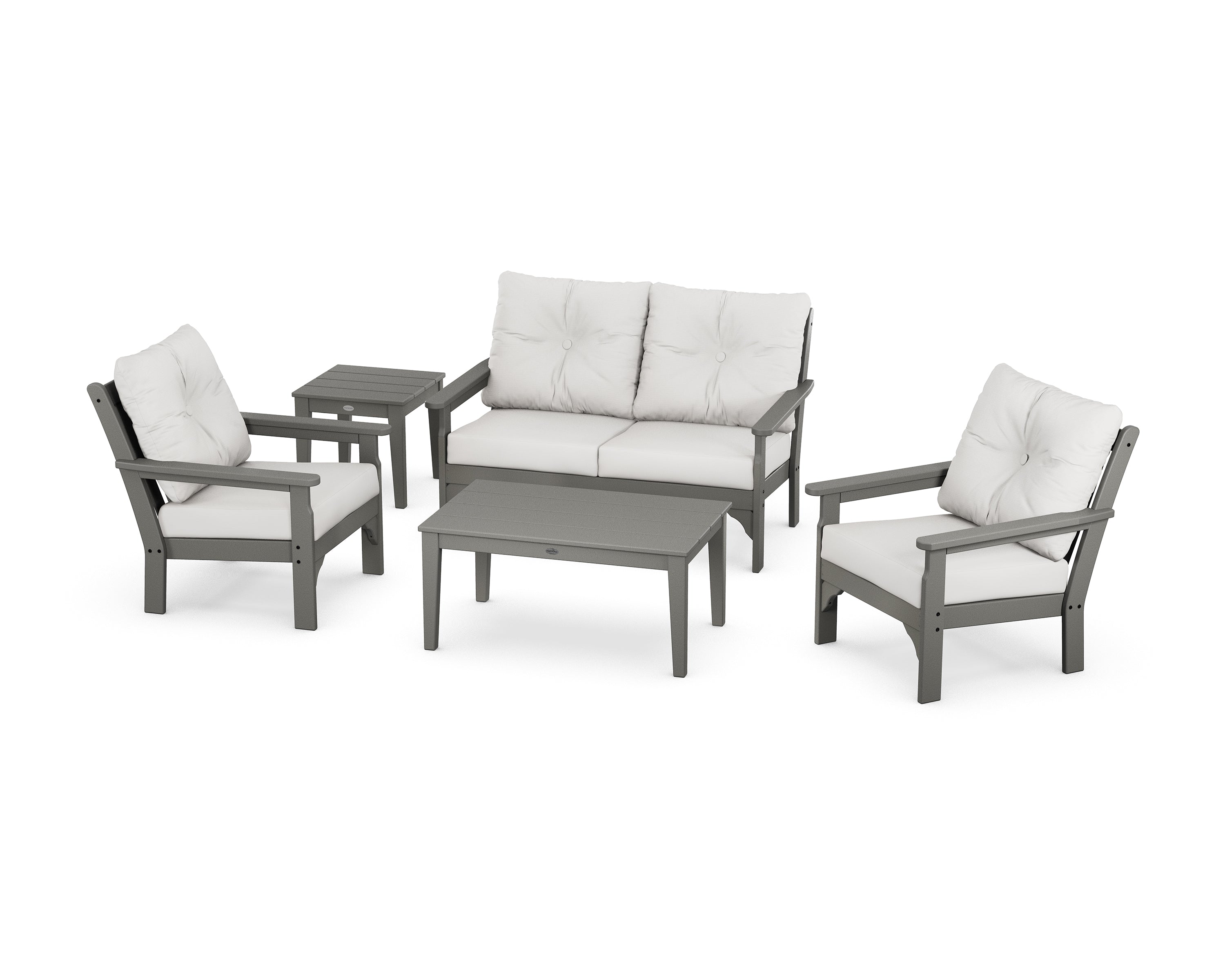 POLYWOOD® Vineyard 5-Piece Deep Seating Set in Slate Grey / Natural Linen