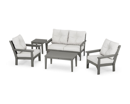 POLYWOOD® Vineyard 5-Piece Deep Seating Set in Slate Grey / Natural Linen