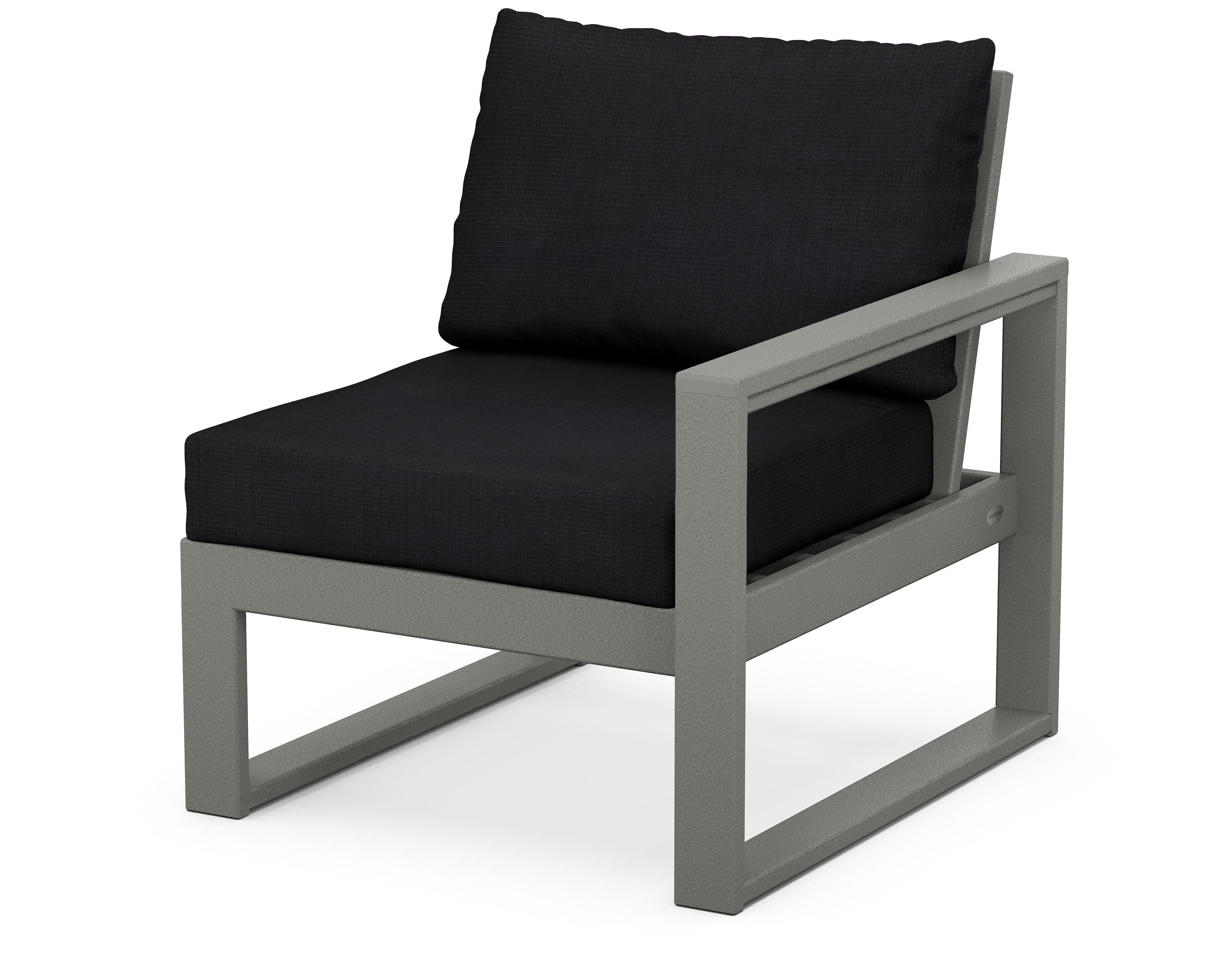 POLYWOOD® EDGE Modular Right Arm Chair in Slate Grey / Midnight Linen