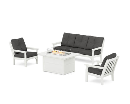 POLYWOOD® Vineyard Deep Seating Fire Pit Table Set in Vintage White / Spectrum Carbon