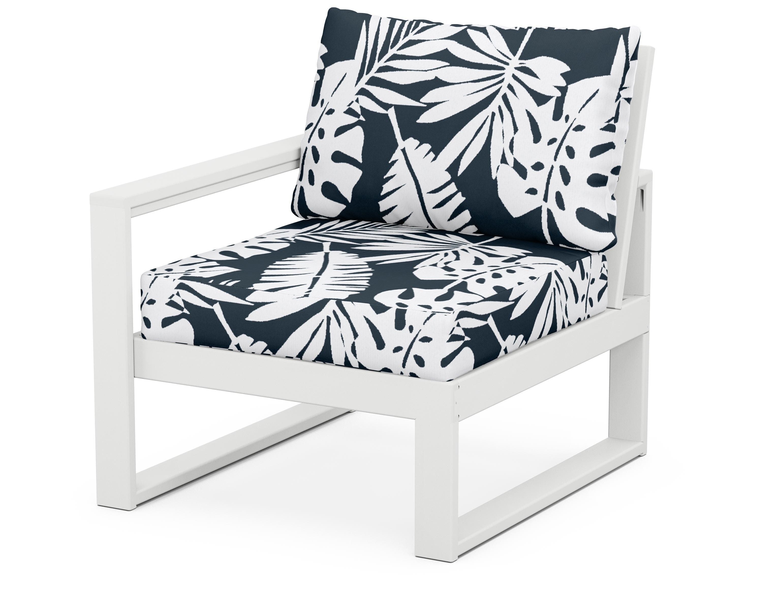 POLYWOOD® EDGE Modular Left Arm Chair in White / Leaf Marine Indigo