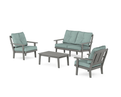 POLYWOOD® Mission 4-Piece Deep Seating Set with Loveseat in Slate Grey / Glacier Spa