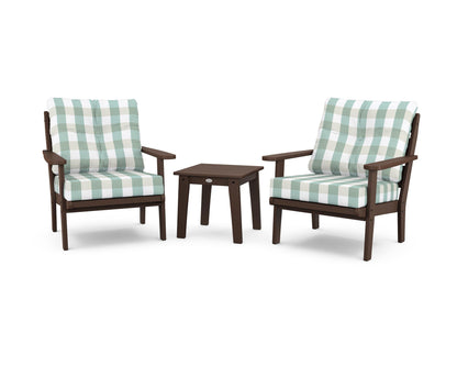 POLYWOOD® Lakeside 3-Piece Deep Seating Chair Set in Mahogany / Buffalo Plaid Glacier Spa