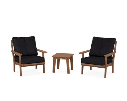 POLYWOOD® Mission 3-Piece Deep Seating Set in Teak / Midnight Linen