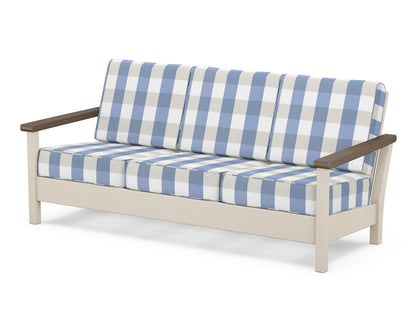 POLYWOOD® Harbour Deep Seating Sofa in Sand / Kona / Buffalo Plaid Sky Blue