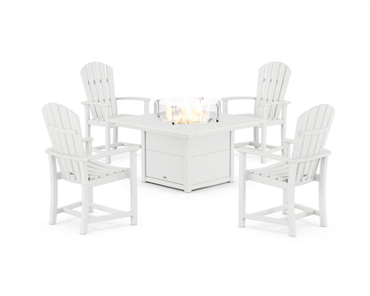 POLYWOOD® Palm Coast 4-Piece Upright Adirondack Conversation Set with Fire Pit Table in White